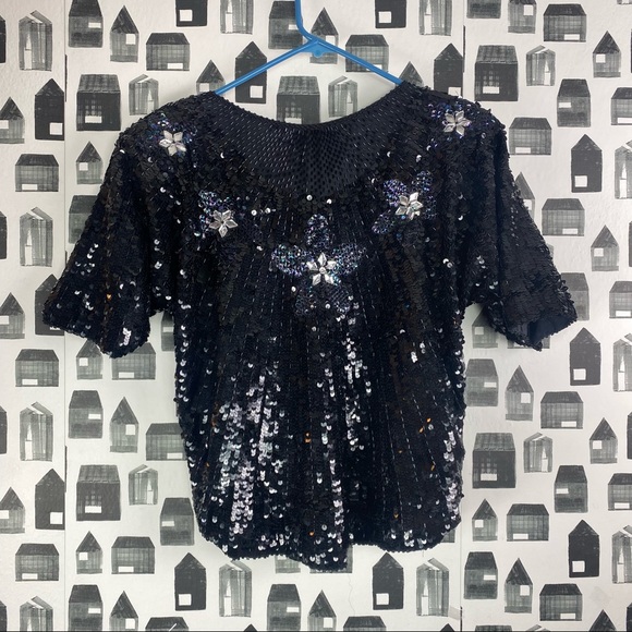Jris Women’s Vintage Sequin Blouse - Picture 5 of 6